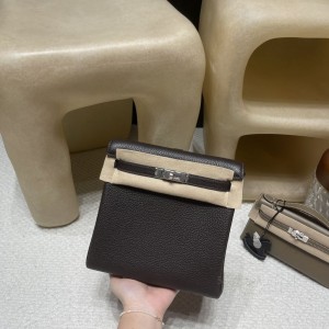 hermes kelly Ado 双肩背包 TC Clemence皮 46乌木色 银扣