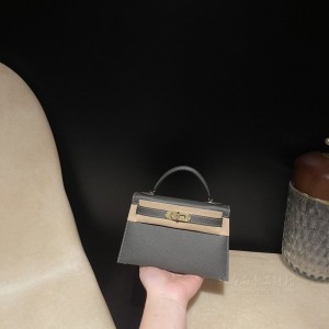 hermes mini kelly 19cm 二代 epsom皮 88石墨灰 金扣(hermes 2424 mini)