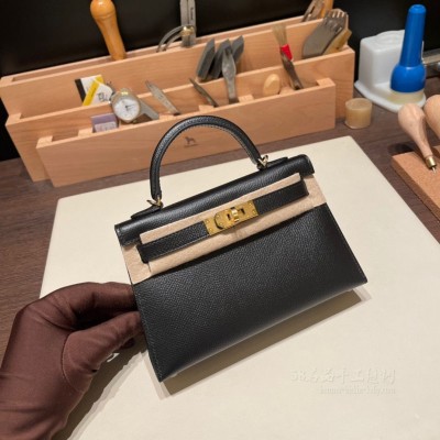 hermes mini kelly 19cm 二代 epsom皮 89黑色金扣(爱马仕mini kelly二代黑色)