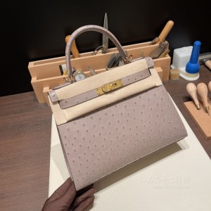 hermes kelly 28cm 凯莉包 南非KK鸵鸟皮ostrich M8沥青灰 金扣(hermes 凯莉包价格)