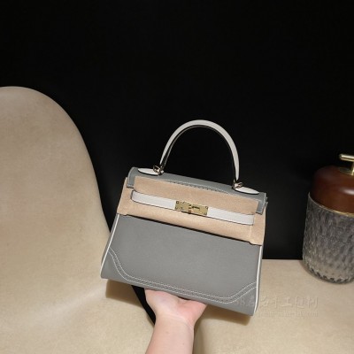 hermes kelly 28cm 凯莉包 <strong>Swift</strong>皮 限量款双拼色蕾丝 0L积雨云灰拼01纯白 金扣