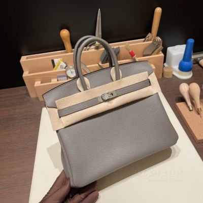 hermes birkin 25cm 铂金包 <strong>togo</strong>皮 8F锡器灰 银扣(hermes铂金包价格)