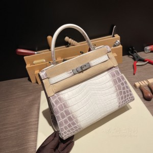 hermes kelly 28cm 凯莉包 尼罗鳄鱼皮nilo crocodile 喜马拉雅Himalaya(爱马仕凯莉鳄鱼皮包价)