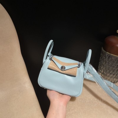 hermes Lindy mini 琳迪 <strong>Swift</strong>皮 U2微风蓝 银扣(爱马仕琳迪包用的什么皮)