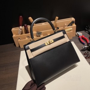 hermes kelly 25cm 凯莉包 box皮 89黑色 金扣(爱马仕凯莉包金棕色25细节图)