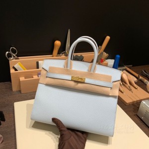 hermes birkin Sellier 25cm epsom皮 外缝 雾霾蓝 金扣(hermes leather)