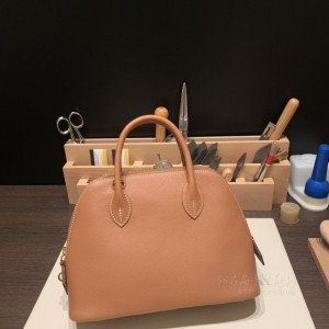 hermes bolide 25cm 保龄球 evercolor皮 37金棕 金扣(爱马仕保龄球包的刻印在哪里)