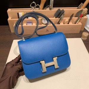 hermes Constance 19cm 康康 空姐包 epsom皮 7P普鲁士蓝 银扣(爱马仕康康包为什么叫空姐包)