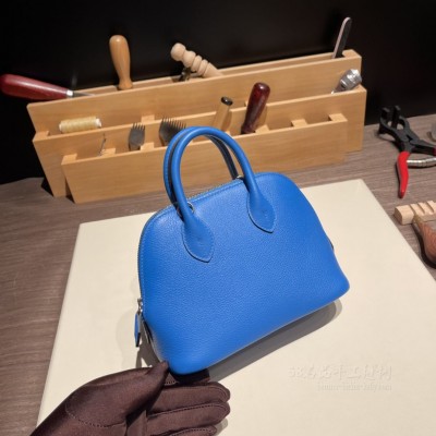 hermes bolide mini 18cm 保龄球 <strong>Evercolor</strong>皮 希腊蓝 银扣(保龄球包经典颜色)