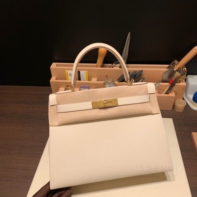 hermes kelly 28cm 凯莉包 epsom皮 10奶昔白 金扣(爱马仕凯莉包内部细节)