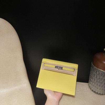 hermes kelly Danse 跳舞包 <strong>Evercolor</strong>皮 9R柠檬黄内拼i2奶油白 银扣