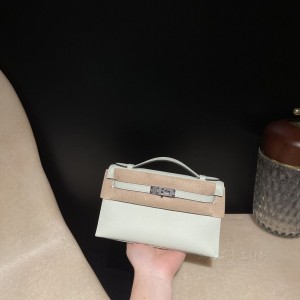 hermes mini kelly Pochette 21cm 一代 epsom皮 0S气泡绿 银扣 高仿