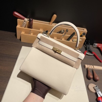 hermes kelly 25cm 凯莉包 <strong>Swift</strong>皮 i2奶油白Nata 金扣(爱马仕凯莉包有几种皮质)