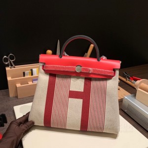 hermes herbag 31cm 帆布包 限量款 Q5红色(爱马仕红色帆布包)