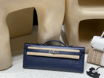 hermes kelly cut 31cm 凯莉手包晚妆包 <strong>Swift</strong>皮 73宝石蓝 银扣(爱马仕凯莉包内部细节) 尺寸