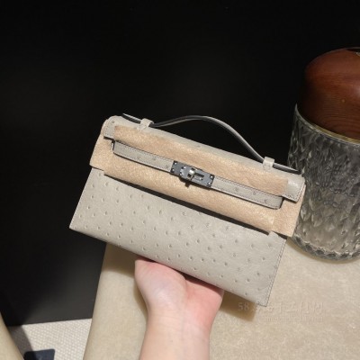 hermes mini kelly Pochette 21cm 一代 南非KK鸵鸟皮ostrich 4Z海鸥灰 银扣(爱马仕鸵鸟皮lindy) 价格