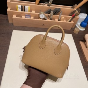 hermes bolide mini 18cm 保龄球 山羊皮Chevre j2雀木色内拼K4粉金扣(爱马仕保龄球包怎么样值得买吗)