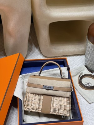 hermes kelly Picnic 野餐包 swift皮编藤条 0M玛萨拉茶色(hermesmacau) 价格