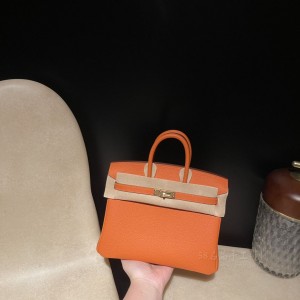 hermes birkin 25cm 铂金包 togo皮 93橙色内拼K5托斯卡紫 金扣(hermes铂金包都有什么尺寸)