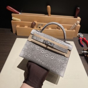 hermes mini kelly 19cm 二代 lizard蜥蜴皮 1B雪花自然色 银扣(爱马仕蜥蜴皮包价位)