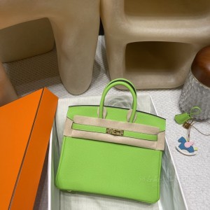 hermes birkin 25cm 铂金包 togo皮 6R奇异果绿 金扣(hermes铂金包价格)