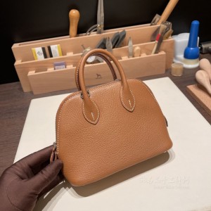 hermes bolide mini 18cm 保龄球 山羊皮Chevre 37金棕 银扣