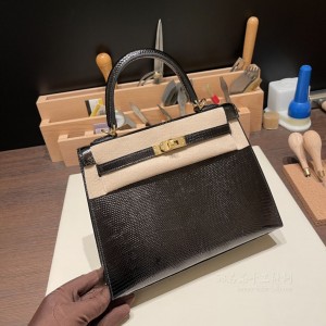 hermes kelly 25cm 凯莉包 lizard蜥蜴皮 89黑色 noir 金扣(爱马仕凯莉包有哪些颜色)