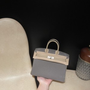 hermes birkin 25cm 铂金包 togo皮 8F锡器灰拼S2风衣灰拉丝银扣(爱马仕铂金包皮料)