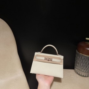 hermes mini kelly 19cm 二代 epsom皮 10奶昔白内拼5P樱花粉 玫瑰金扣