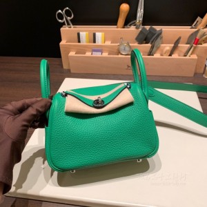 hermes Lindy mini 琳迪 TC Clemence皮 1K竹子绿 银扣(爱马仕迷你琳迪包价格)