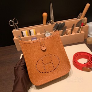 hermes Evelyne mini 16cm 伊芙琳TC Clemence皮 37金棕 银扣(爱马仕伊芙琳值得入手吗)