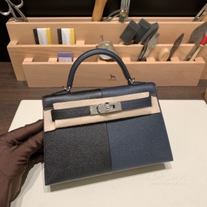 hermes mini kelly 19cm 二代 epsom皮 89黑色 76 印度蓝 内拼H55红