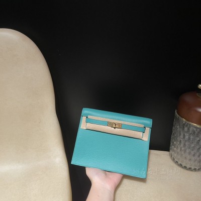 hermes kelly Danse 跳舞包 <strong>Evercolor</strong>皮 7F孔雀蓝 金扣(爱马仕孔雀蓝铂金包)
