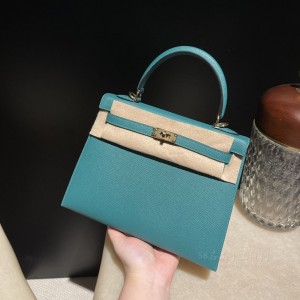 hermes kelly 25cm 凯莉包 epsom皮 Z6孔雀绿 金扣(hermes凯莉包包价格)