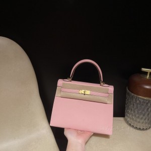 hermes kelly 25cm 凯莉包 山羊皮Chevre 3Q粉 金扣