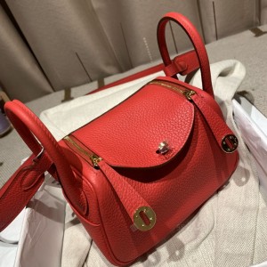 hermes Lindy mini 琳迪 TC Clemence皮 S3心红 金扣