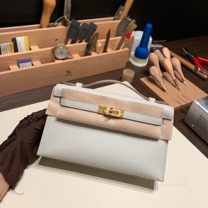 hermes mini kelly Pochette 21cm 一代 swift皮 80珍珠灰 金扣(hermes mini pop h项链) 细节图