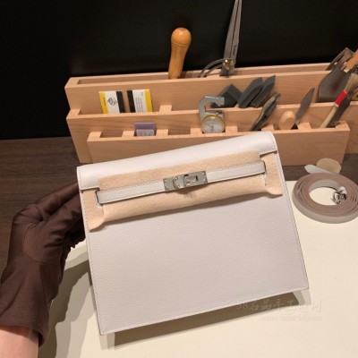 hermes kelly Danse 跳舞包 <strong>Evercolor</strong>皮 80珍珠灰 银扣