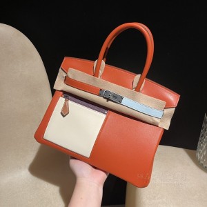 hermes birkin Colormatic 30cm swift皮 限定六拼色 6C 南瓜色 银扣