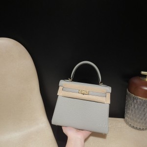 hermes kelly 25cm 凯莉包 TC Clemence皮 4Z海鸥灰 金扣(hermes凯莉包mini)