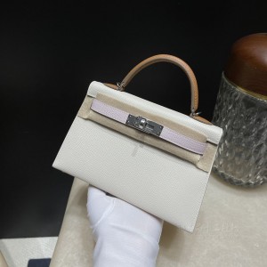 hermes mini kelly 19cm 二代 epsom皮 10奶昔白拼09梦幻粉拼37金棕(爱马仕kelly25奶昔白官方价格)