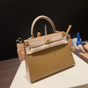 hermes kelly 25cm 凯莉包 epsom皮 拼色 青铜色拼蔷薇粉 金扣