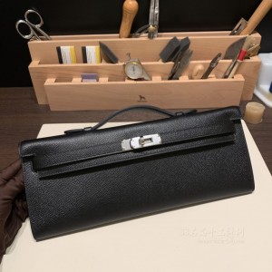 hermes kelly cut 31cm 凯莉手包晚妆包 epsom皮 89黑色 银扣(爱马仕凯莉包设计初衷) 官网