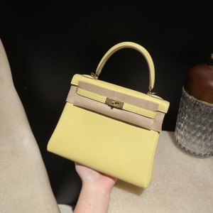 hermes kelly 25cm 凯莉包 swift皮 1Z小鸡黄 金扣yellow