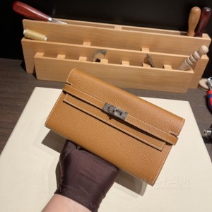 hermes kelly wallet 凯莉长款钱包 epsom皮 37金棕 银扣 尺寸