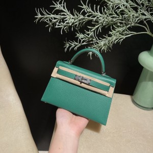 hermes mini kelly 19cm 二代 epsom皮 U4丝绒绿 银扣(hermes mini kelly价格)