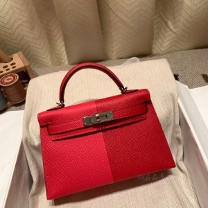 hermes mini kelly 19cm 二代 epsom皮 S3心红拼I6极致粉 B3坦桑尼亚蓝(hermes mini lady)