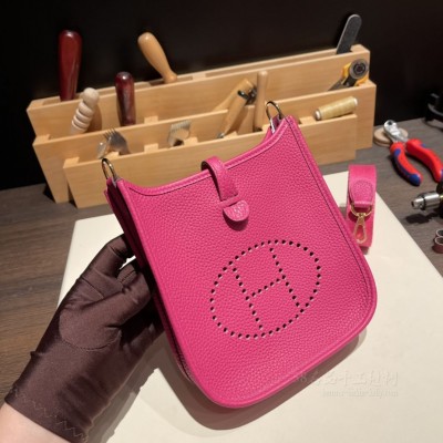 hermes Evelyne mini 16cm 伊芙琳TC Clemence皮 L3玫瑰紫 金扣(hermes爱马仕evelyn伊芙琳mini女士女款单肩斜挎包)