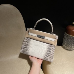 hermes kelly 28cm 凯莉包 尼罗鳄鱼皮nilo crocodile Matte雾面 喜马拉雅 两点(凯莉包鳄鱼纹)