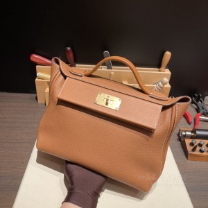 hermes kelly 2424 29cm togo皮拼swift皮 37金棕 金扣(爱马仕金棕金扣30)